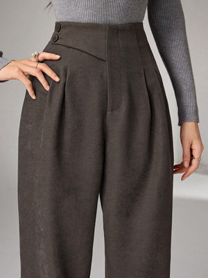 Heiryn Women's Casual High Waist Fold Pleated Skinny Pants - Negative Apparel