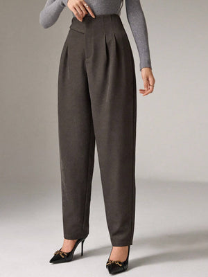 Heiryn Women's Casual High Waist Fold Pleated Skinny Pants - Negative Apparel