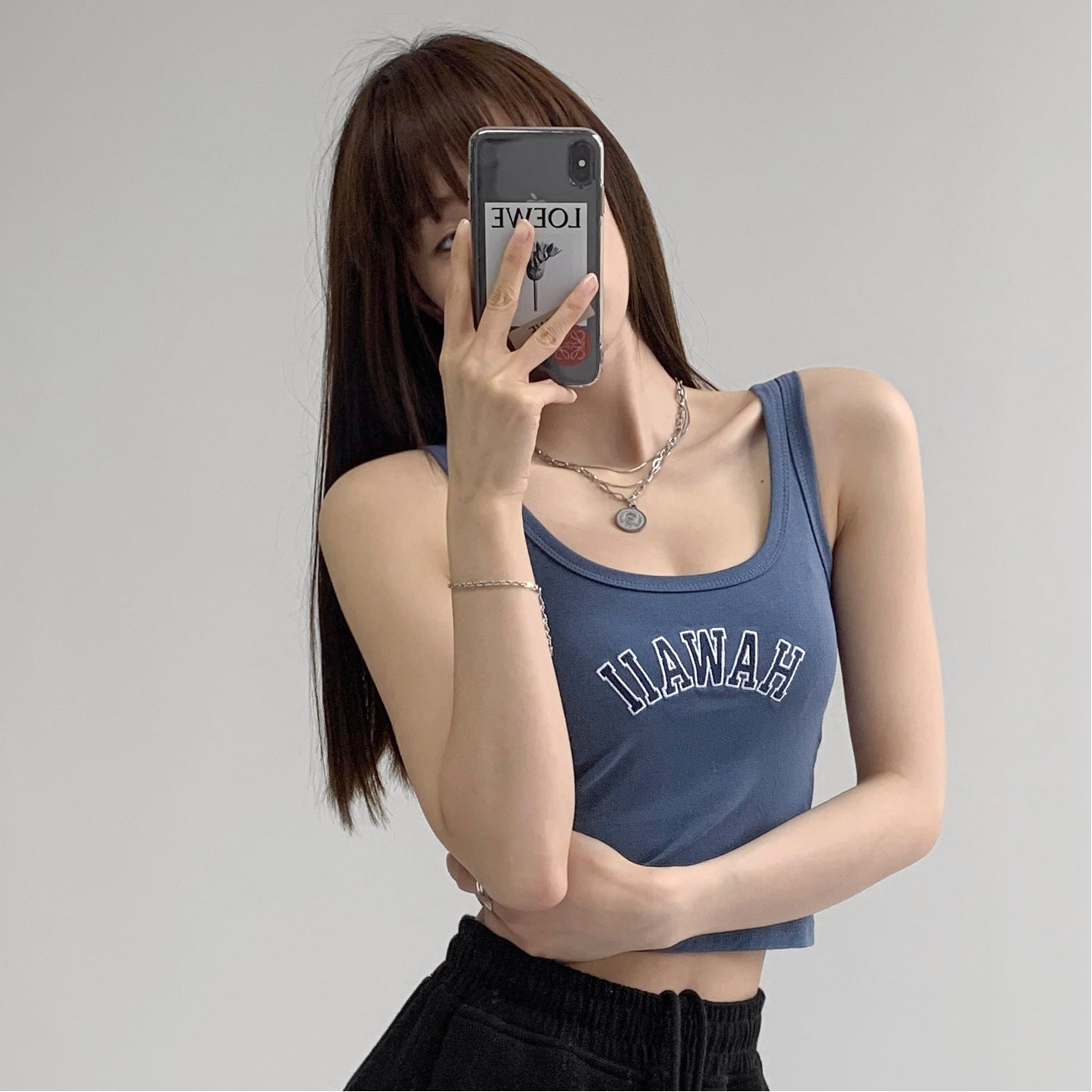 High elastic cotton 2025 vest bottom letter embroidery short open button sleeveless suspender waist women's summer sports bottom tide - Negative Apparel