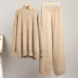 High - neck sweater co - ords loose casual lazy thickened wide leg trousers suit - Negative Apparel