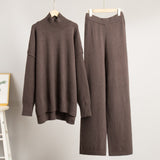 High - neck sweater co - ords loose casual lazy thickened wide leg trousers suit - Negative Apparel