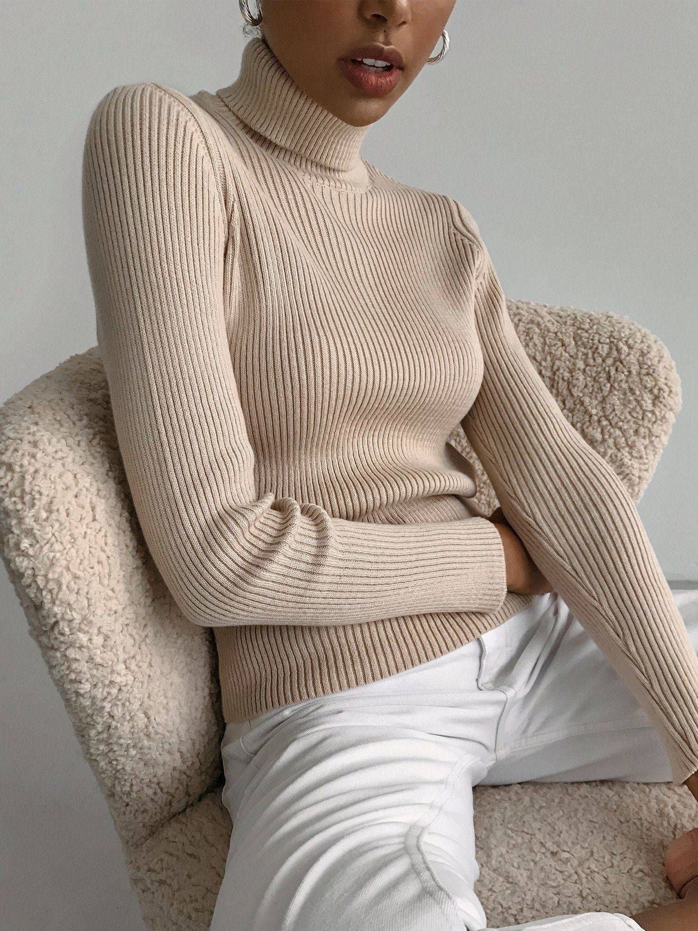 High - necked knitted pullover sweater for women - Negative Apparel