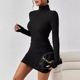 High - necked slim - fitting ribbed solid color bodycon dress - Negative Apparel