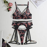 High quality sexy bra set leopard print underwear panties garter five piece set - Negative Apparel