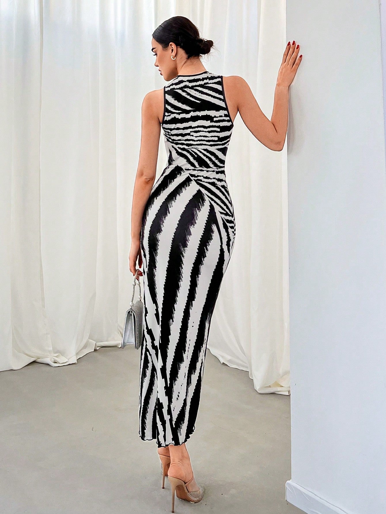 High Street Zebra Print Sleeveless Dress For Commuting - Negative Apparel