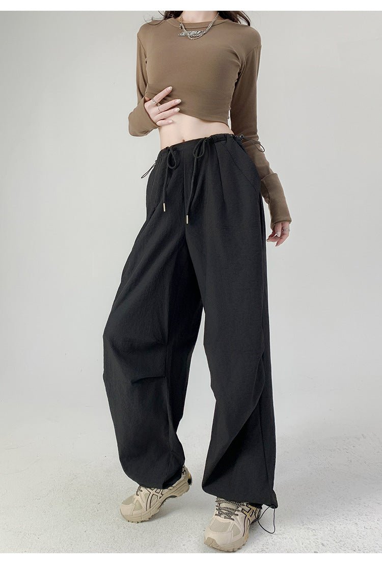 High waist casual parachute pants slim loose wide leg pants - Negative Apparel