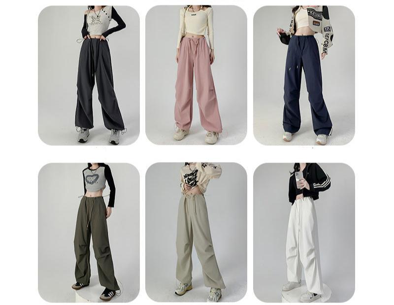 High waist casual parachute pants slim loose wide leg pants - Negative Apparel