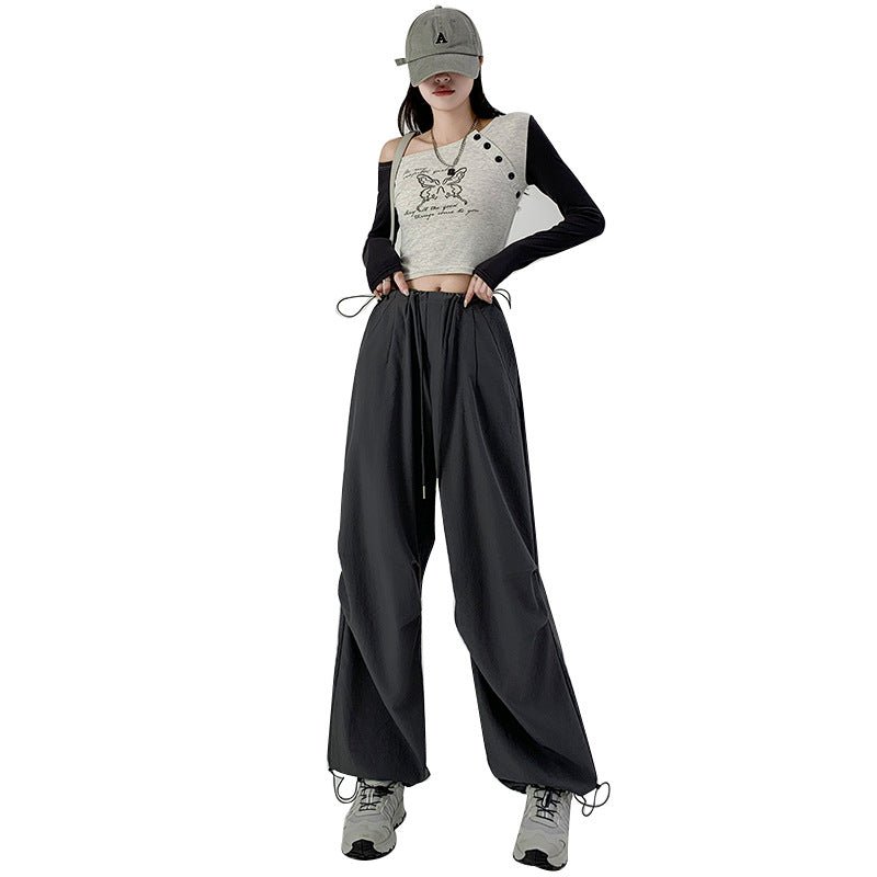 High waist casual parachute pants slim loose wide leg pants - Negative Apparel