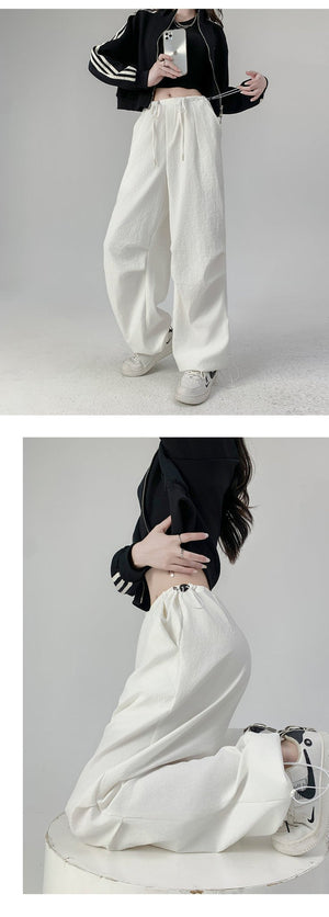 High waist casual parachute pants slim loose wide leg pants - Negative Apparel