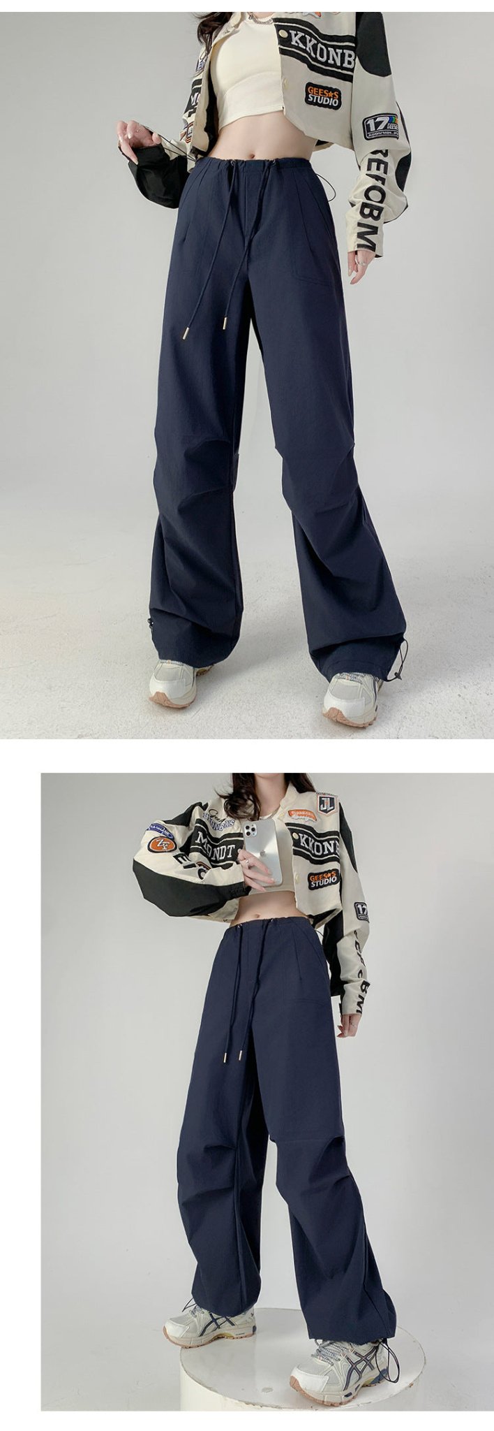 High waist casual parachute pants slim loose wide leg pants - Negative Apparel