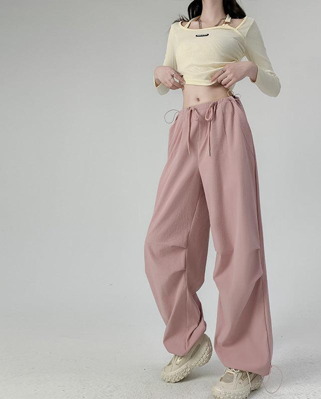 High waist casual parachute pants slim loose wide leg pants - Negative Apparel