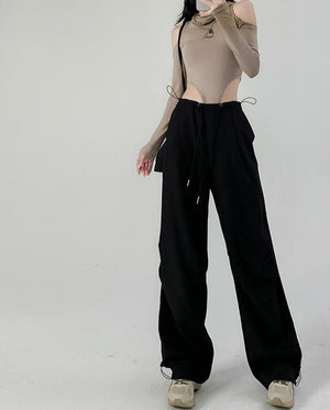 High waist casual parachute pants slim loose wide leg pants - Negative Apparel