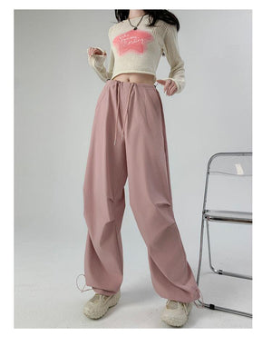 High waist casual parachute pants slim loose wide leg pants - Negative Apparel