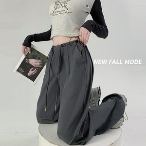 High waist casual parachute pants slim loose wide leg pants - Negative Apparel