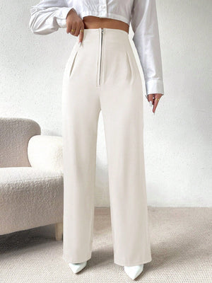 High Waist Fold Pleated Straight Leg Pants - Negative Apparel