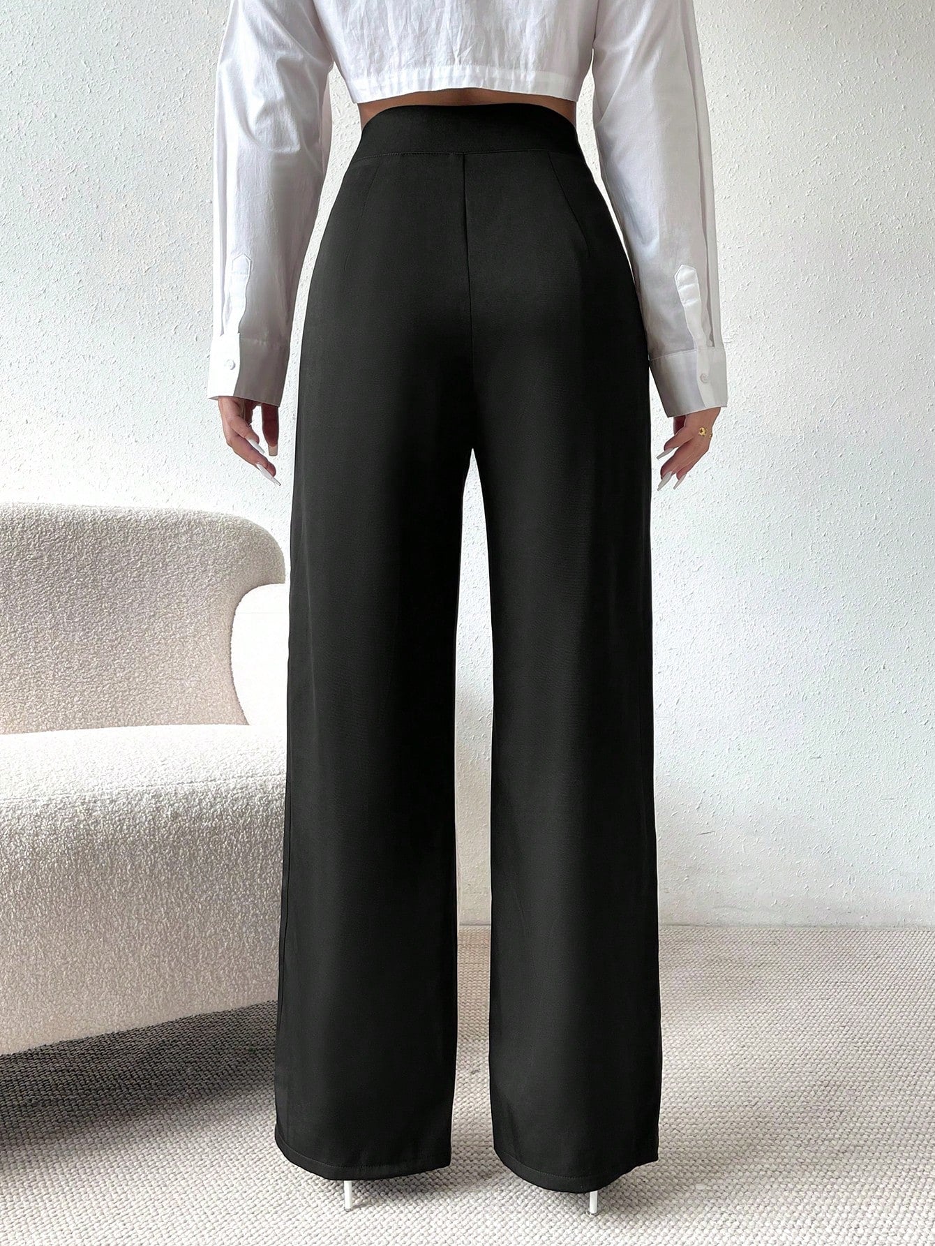 High Waist Fold Pleated Straight Leg Pants - Negative Apparel