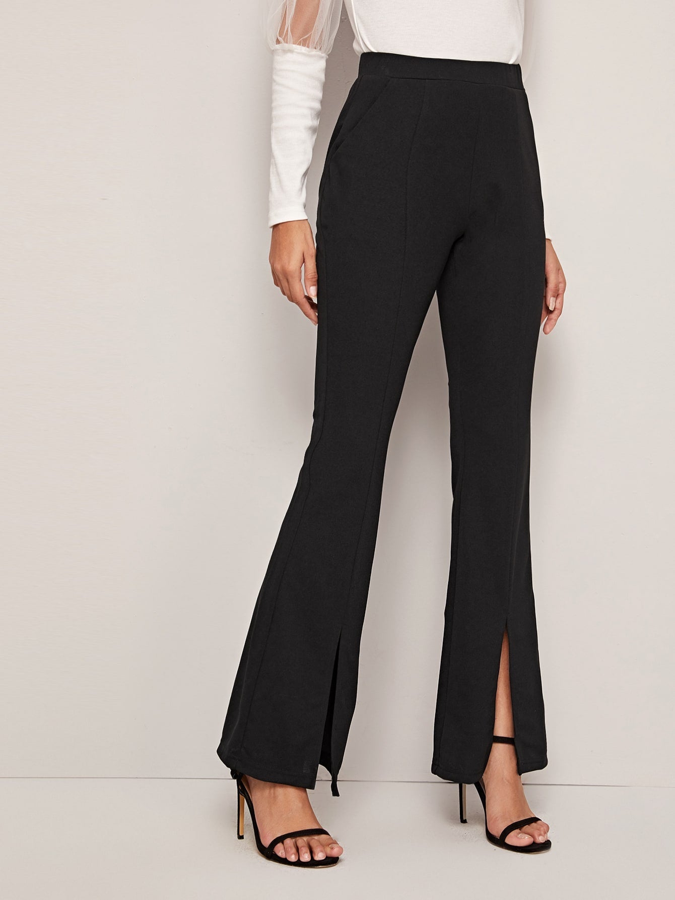 High Waist Slit Hem Flare Leg Pants - Negative Apparel