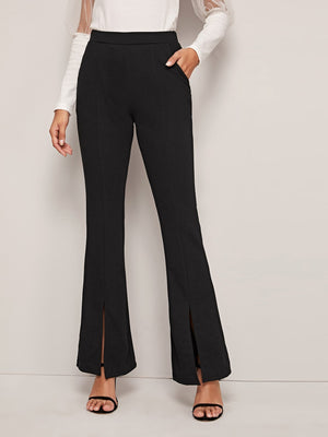 High Waist Slit Hem Flare Leg Pants - Negative Apparel