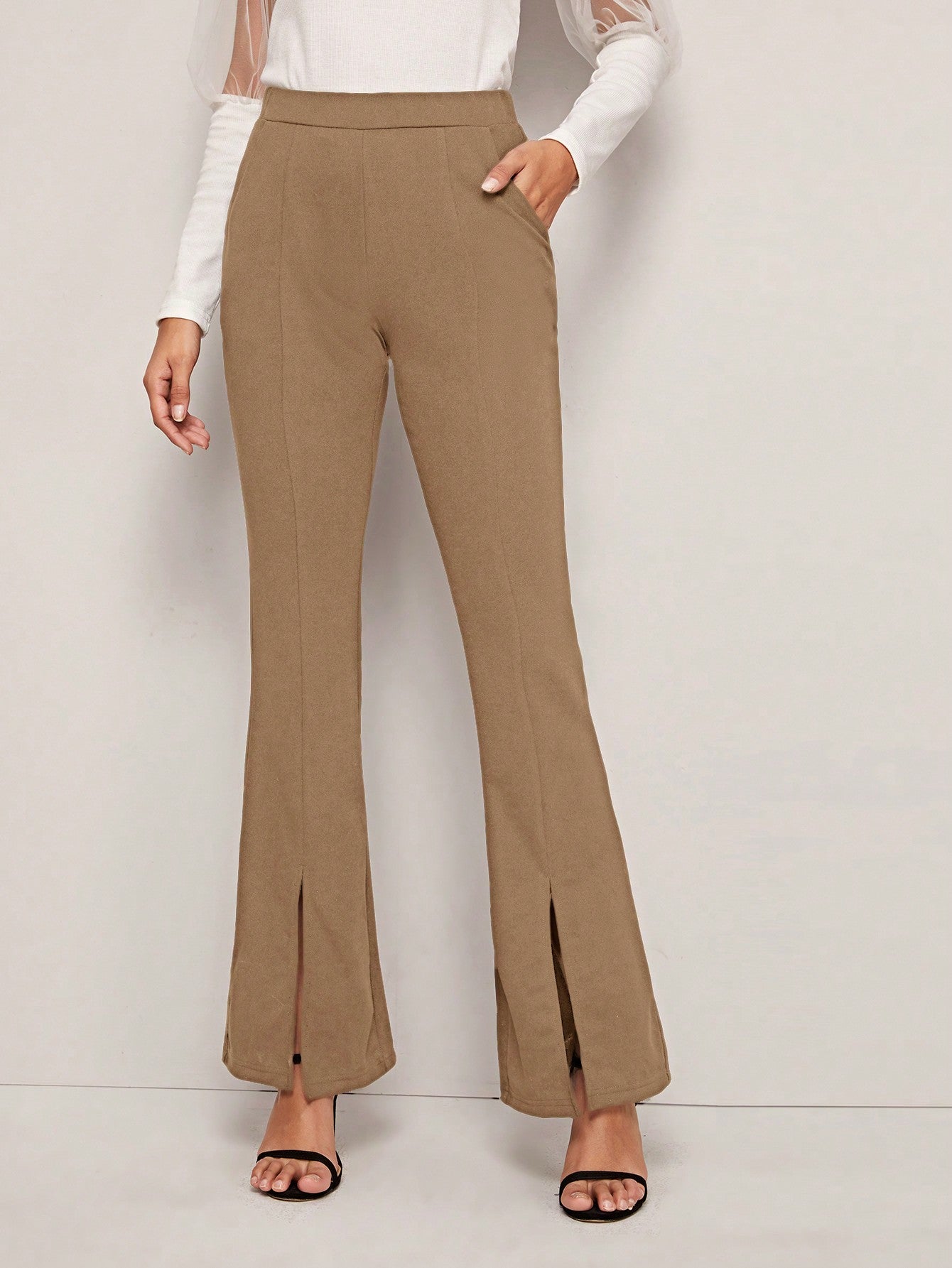 High Waist Slit Hem Flare Leg Pants - Negative Apparel