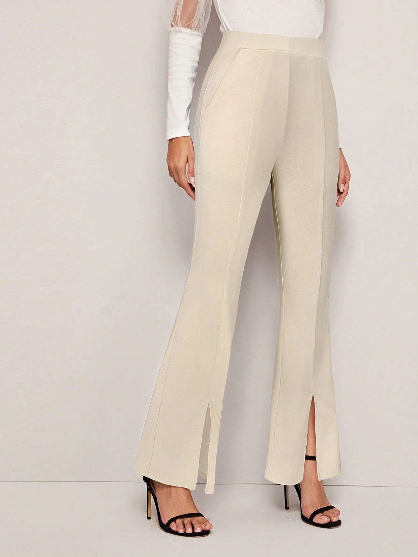 High Waist Slit Hem Flare Leg Pants - Negative Apparel