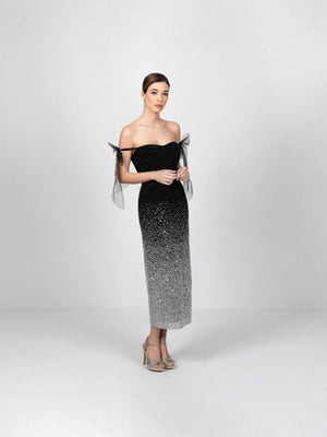 High - waisted V - neck sequined evening dress with raglan sleeves, long dress for banquets, parties, and cocktail parties FD - Negative Apparel
