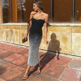 High - waisted V - neck sequined evening dress with raglan sleeves, long dress for banquets, parties, and cocktail parties FD - Negative Apparel