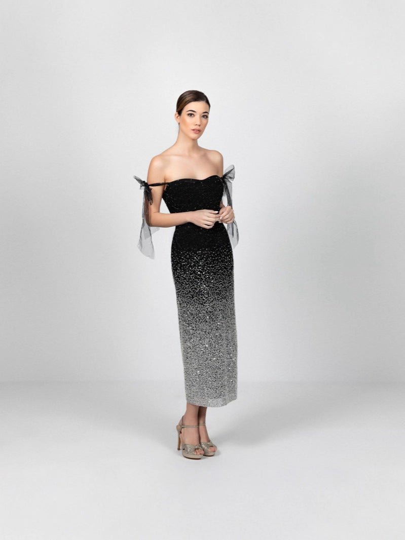 High - waisted V - neck sequined evening dress with raglan sleeves, long dress for banquets, parties, and cocktail parties FD - Negative Apparel