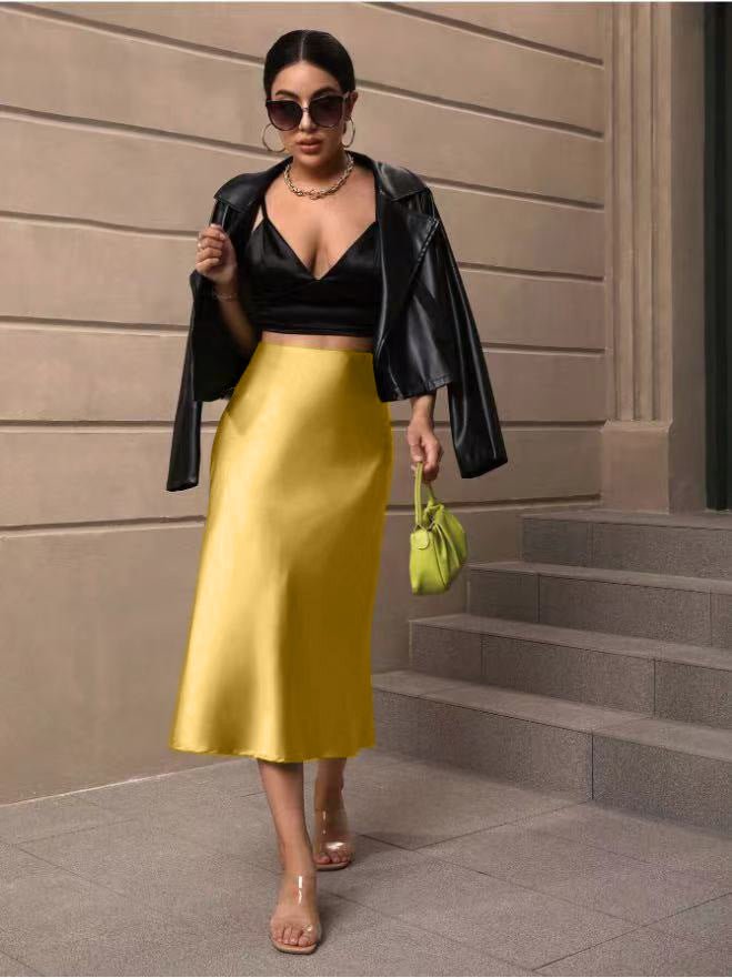 Hip fishtail skirt satin mid - length skirt - Negative Apparel
