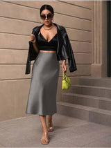 Hip fishtail skirt satin mid - length skirt - Negative Apparel