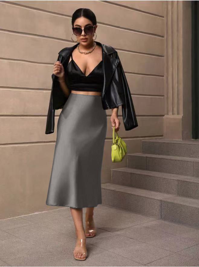 Hip fishtail skirt satin mid - length skirt - Negative Apparel