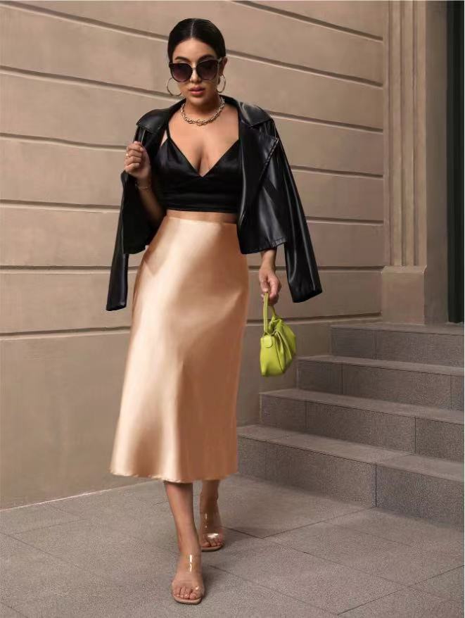 Hip fishtail skirt satin mid - length skirt - Negative Apparel