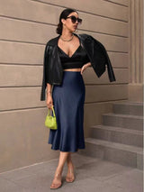 Hip fishtail skirt satin mid - length skirt - Negative Apparel