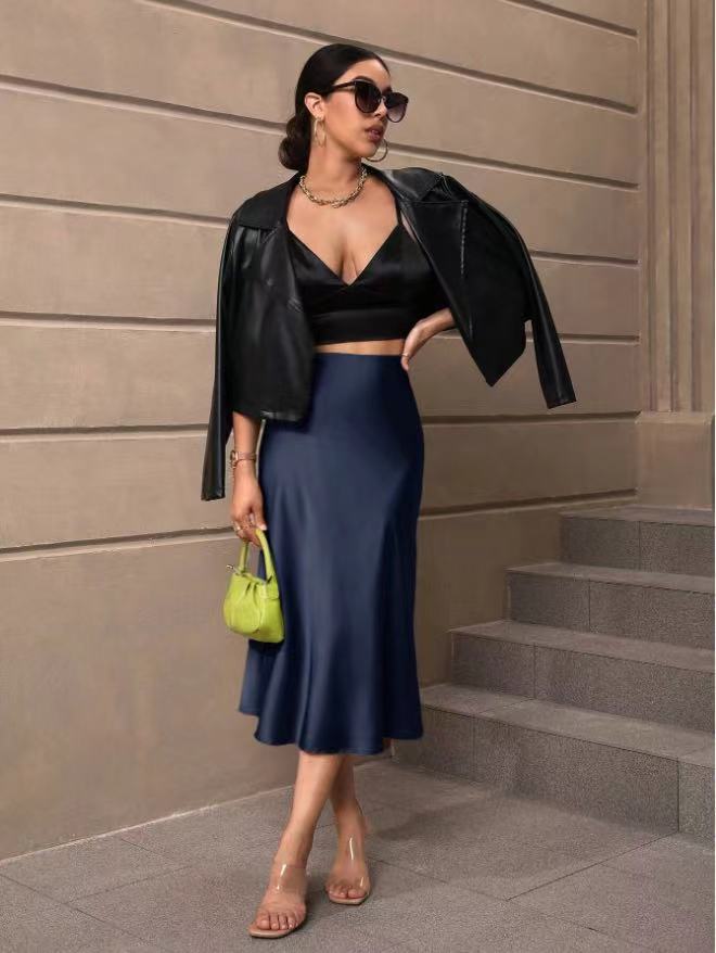 Hip fishtail skirt satin mid - length skirt - Negative Apparel