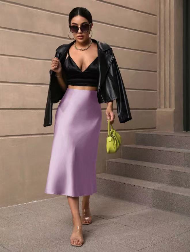 Hip fishtail skirt satin mid - length skirt - Negative Apparel