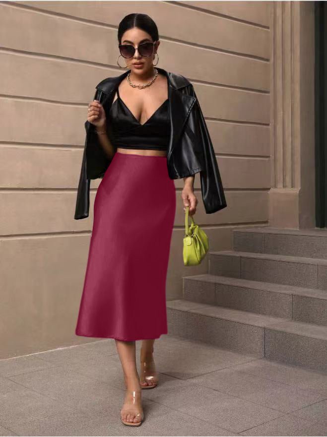 Hip fishtail skirt satin mid - length skirt - Negative Apparel