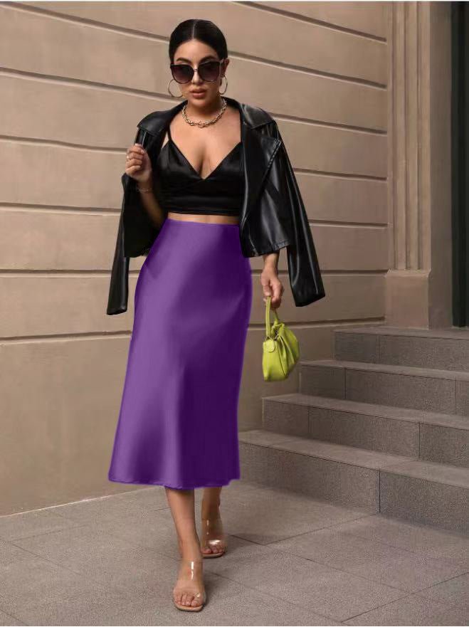 Hip fishtail skirt satin mid - length skirt - Negative Apparel
