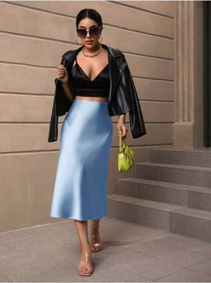 Hip fishtail skirt satin mid - length skirt - Negative Apparel