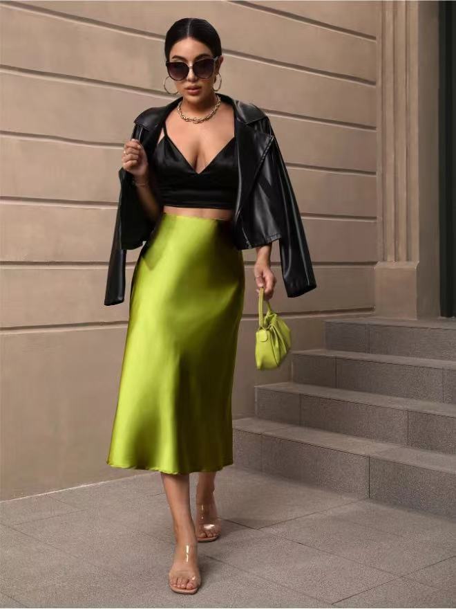 Hip fishtail skirt satin mid - length skirt - Negative Apparel