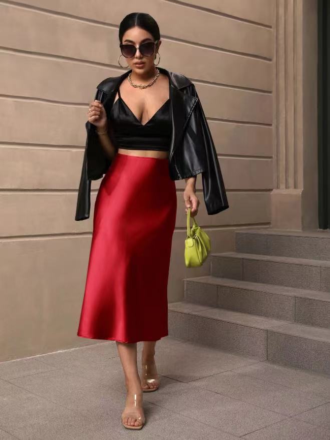 Hip fishtail skirt satin mid - length skirt - Negative Apparel