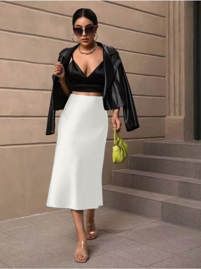 Hip fishtail skirt satin mid - length skirt - Negative Apparel