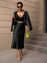 Hip fishtail skirt satin mid - length skirt - Negative Apparel