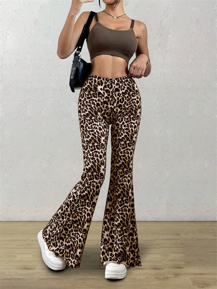 Hip - lifting flared pants 2025 spring new casual sxy knitted elastic leopard print flared trousers - Negative Apparel