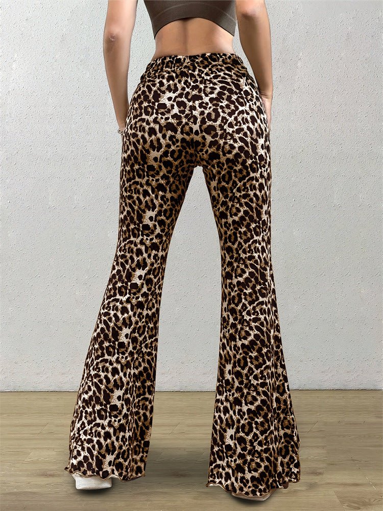 Hip - lifting flared pants 2025 spring new casual sxy knitted elastic leopard print flared trousers - Negative Apparel