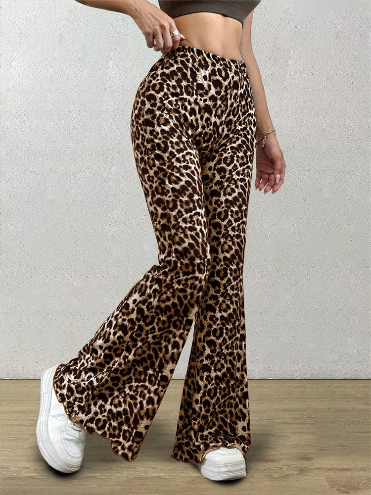 Hip - lifting flared pants 2025 spring new casual sxy knitted elastic leopard print flared trousers - Negative Apparel