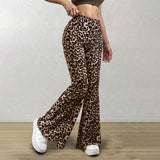 Hip - lifting flared pants 2025 spring new casual sxy knitted elastic leopard print flared trousers - Negative Apparel