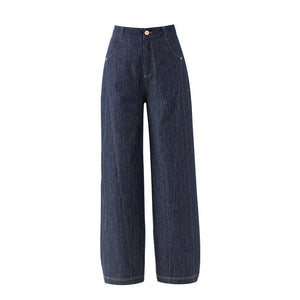 Hips and thin wide - leg jeans women's spring new linen drape pear - shaped figure high - waisted straight pants - Negative Apparel
