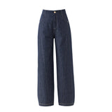 Hips and thin wide - leg jeans women's spring new linen drape pear - shaped figure high - waisted straight pants - Negative Apparel