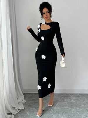 Hollow Floral Design Sexy Women Dress Maxi Women Outfit - Negative Apparel