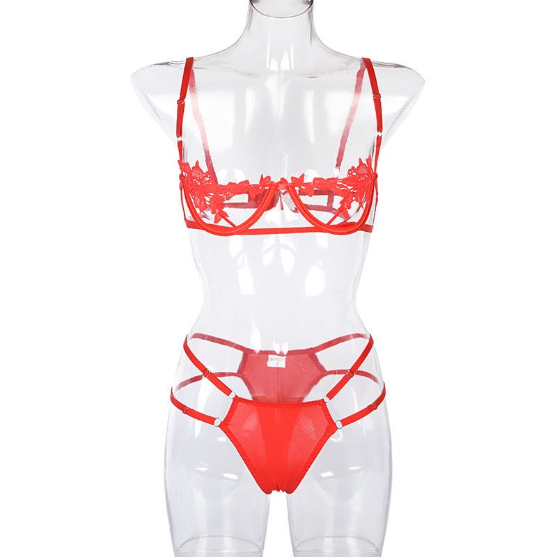 Hollow flower steel ring gathered underwear two - piece suit - Negative Apparel