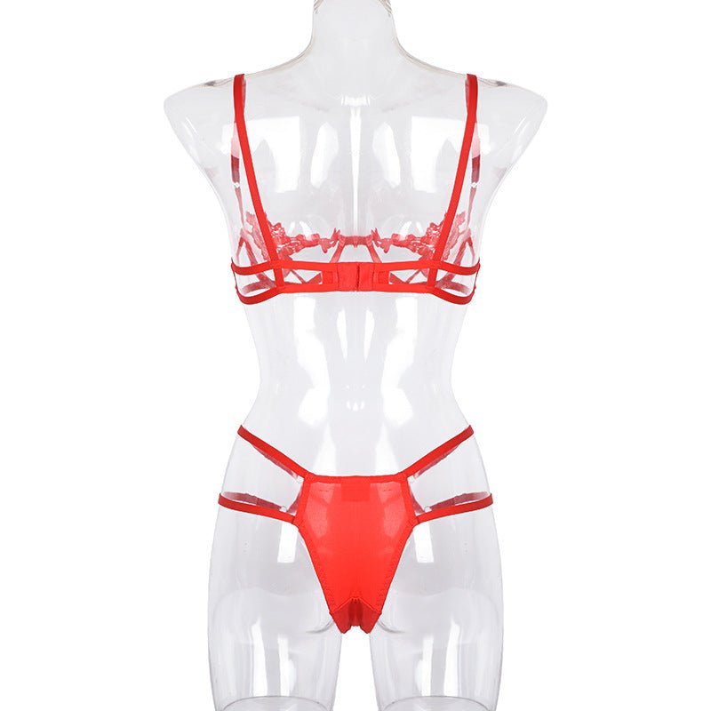 Hollow flower steel ring gathered underwear two - piece suit - Negative Apparel